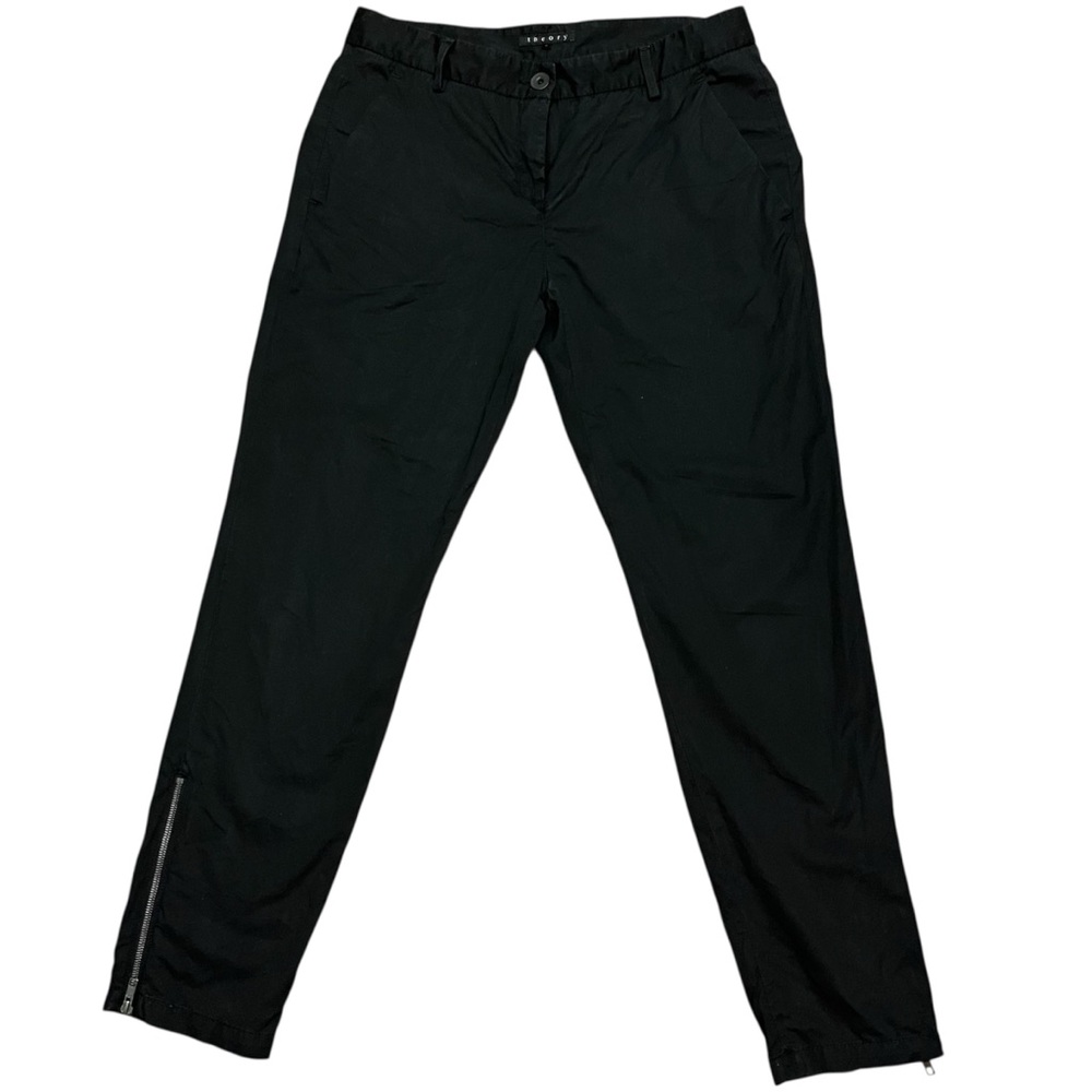 Theory Skinny Ankle Zipper Black Cotton Pants Size 8